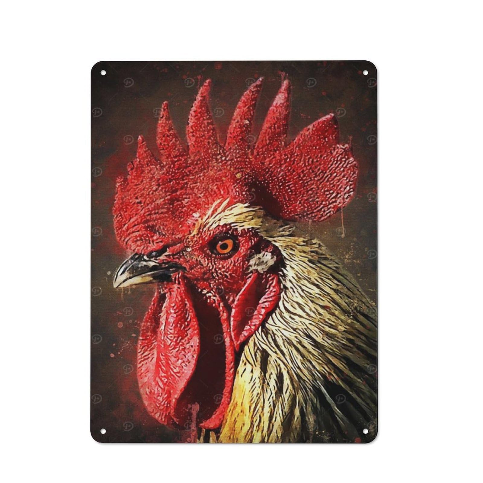 Junmoney Style-17 Tin Wall Plaque 40X30cm With Black Rooster For Workshop Wall, Housewarming Wall Decor For People Furnishing Workshop