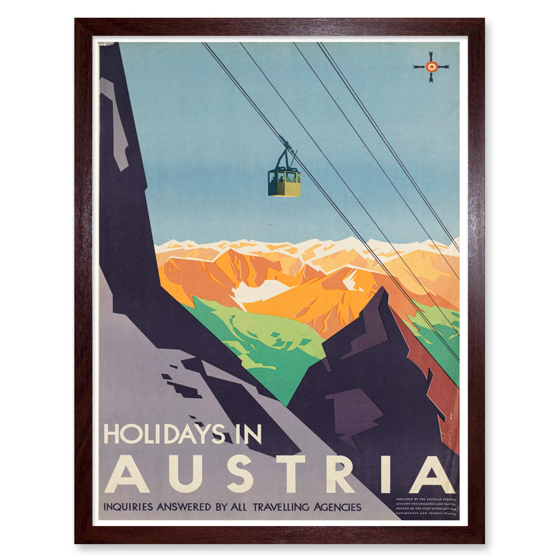 Wee Blue Coo Austria Travel Ski Lift Alpine Art Print Framed Poster Wall Decor 12x16 inch