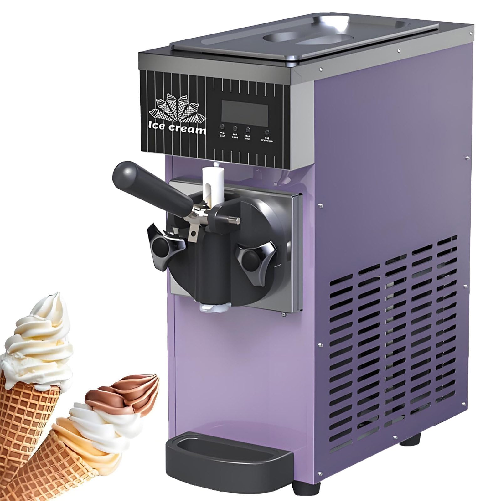 NYANS Single Flavor Commercial Ice Cream Machine, Commercial Soft Serve Ice Cream Machine, Auto Clean with LCD Panel, Countertop Dessert Maker for Restaurants and Shops 450W-Purple