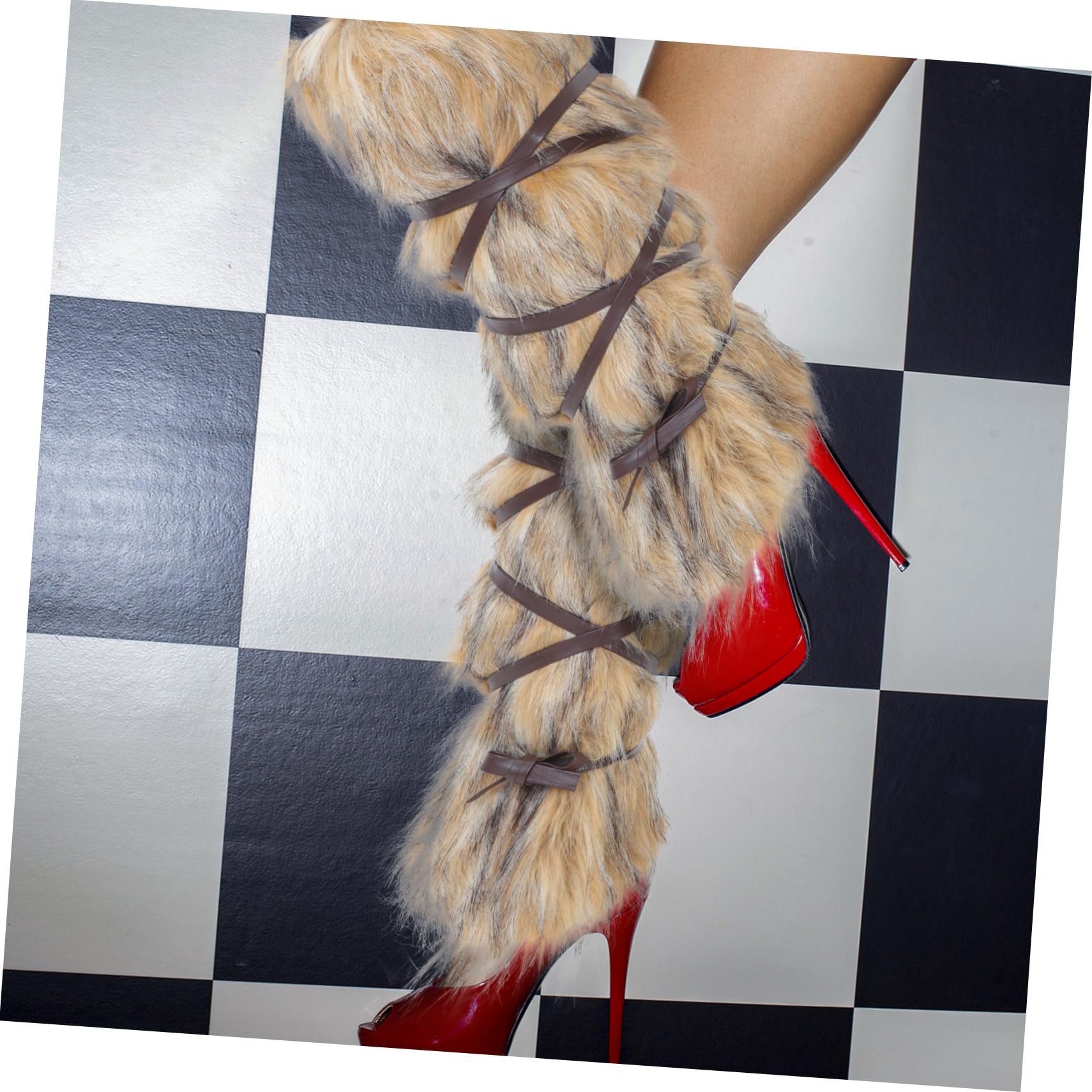 Gatuida Scaldamuscoli Pelosi in Pelliccia Sintetica Design Vichingo Vintage Cinghie Regolabili Calore e Comfort per Gambe Adatti Cosplay e da