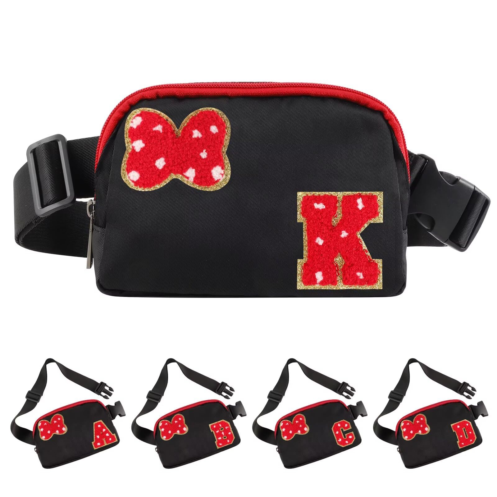 Initial Letter Bow Mouse-Ear Fanny Pack for Teen Girls,Cute Chenille Belt Bag Crossbody Travel Waist Pack for Women&Kids,Personalized Gift for Theme