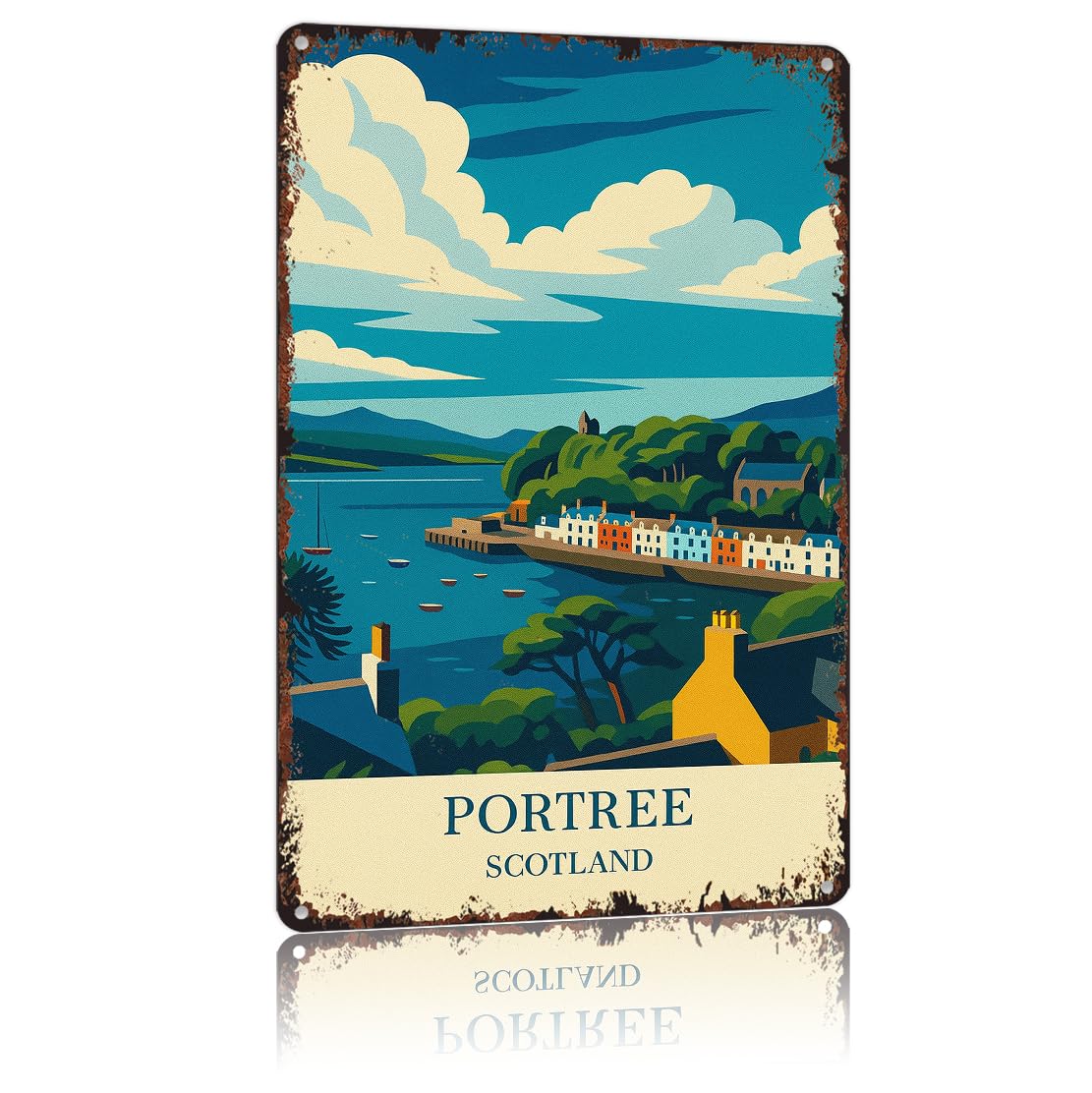 peiyeety Vintage Tin Sign Portree Scotland Poster Funny Metal Sign Aluminum 8x12inch For Bathroom Bedroom Living Room Wall Decor
