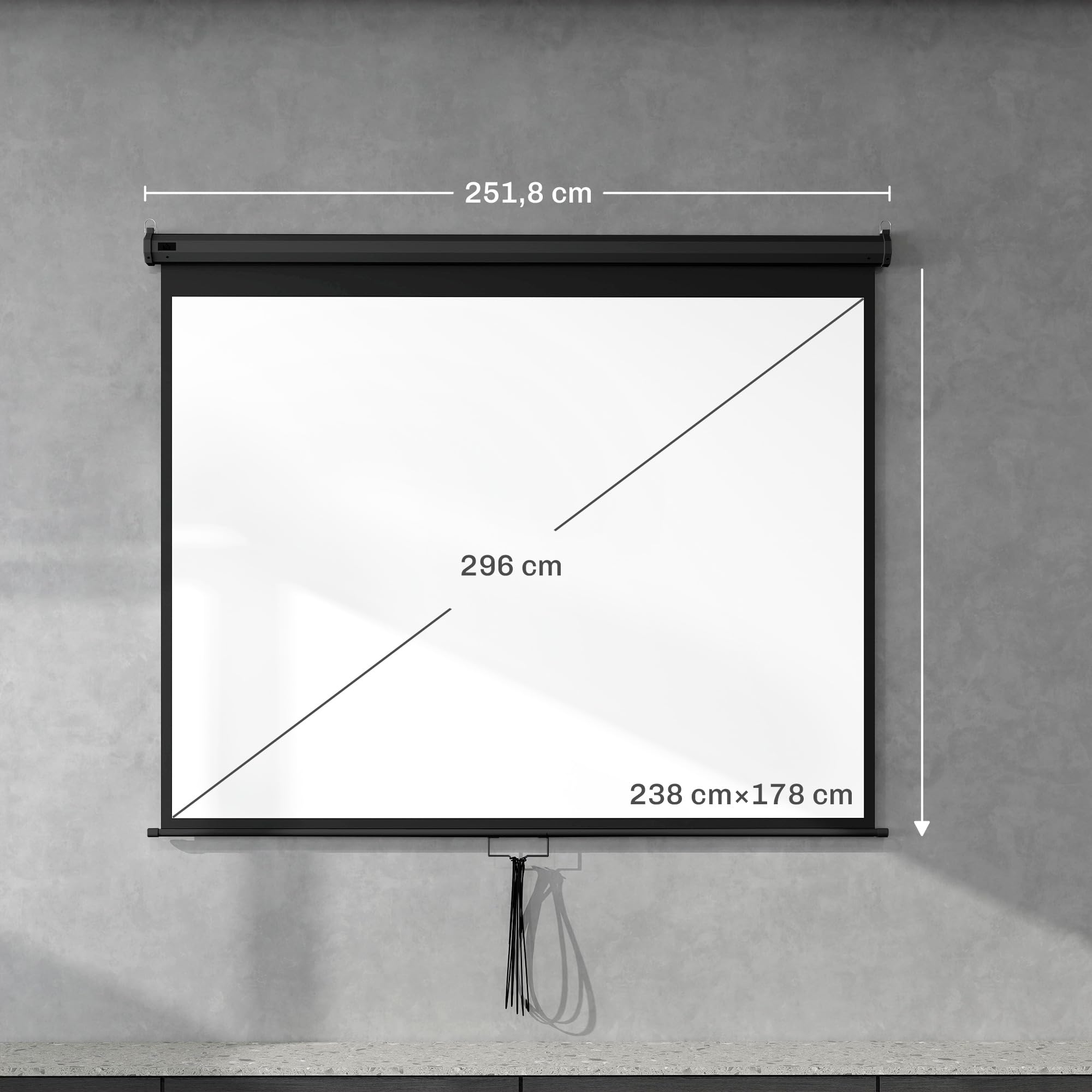 HOMCOM Écran de Projection 120" 4:3 HD 4K, Videoprojecteur avec Boîtier Métal, Réglable en Hauteur, Noir