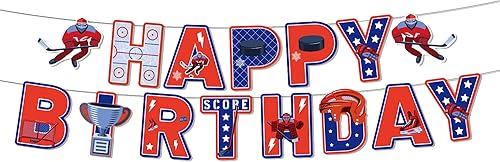 Oringaga Cartel de hockey sobre hielo para fiesta de feliz cumpleaños, hockey, juegos deportivos, suministros de decoración de fiesta temática de