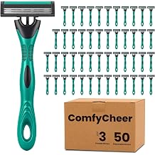 50 count Disposable Razors Blades for Men,3-Blade Razors,Bulk Stainless Steel Shavers with Lubricating Strip for Shaving Sensitive Skin