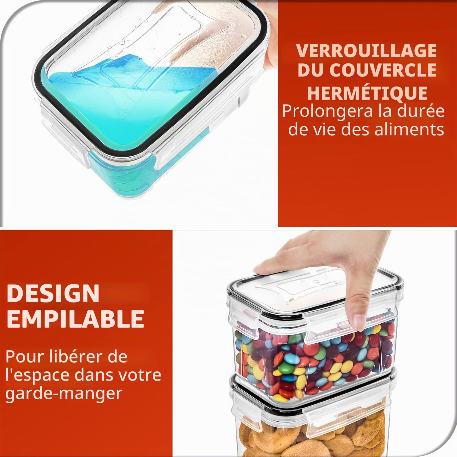 Skroam Lot 24 boîtes hermétiques pour organisation et rangement du garde-manger, céréales, pâtes, farine et sucre