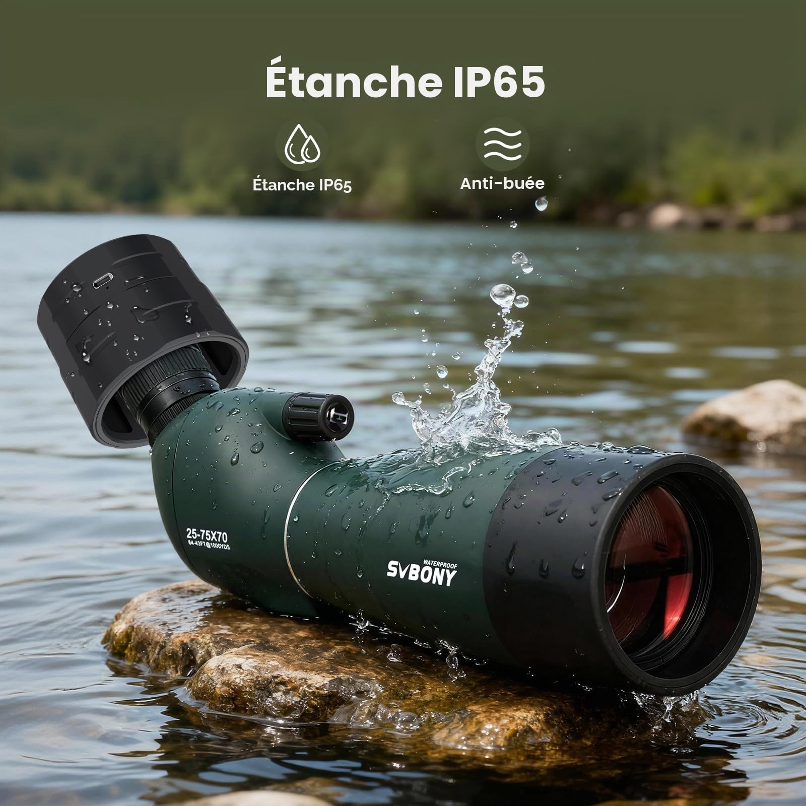 Svbony SV28PLUS Upgrade 25-75x70 mm Longue-Vue, avec SC002 Wi-Fi Caméra, BAK4 A5 Rouge vin FMC Revêtement, Longue-Vue avec Téléphone Adaptateur, Sac Trépied, pour Observation des Oiseaux, Photographie