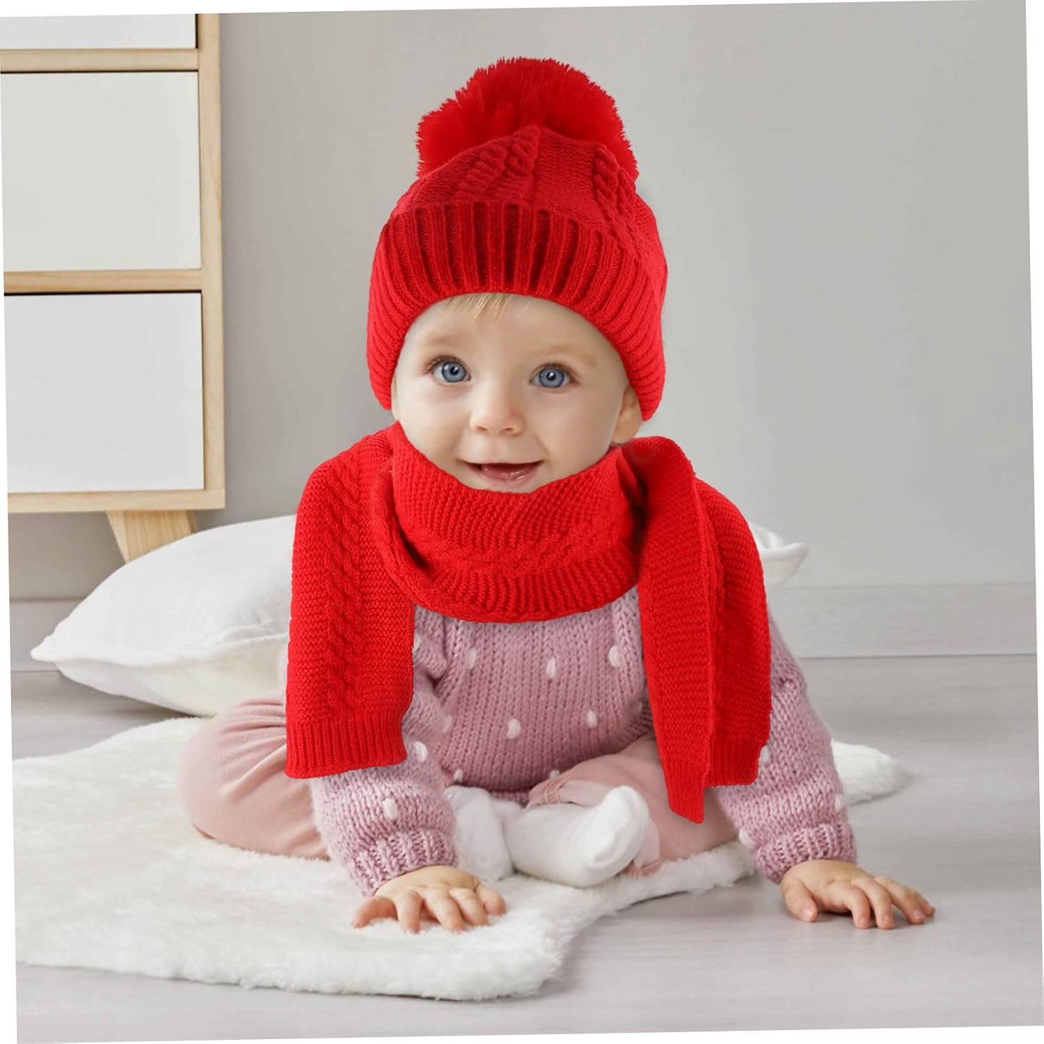 BESPORTBLE Hat Scarf Knitted Hat Neck Warmer Scarf Warm Neckerchief Fluffy Winter Beanies Boys Thick Gray Pom Hat
