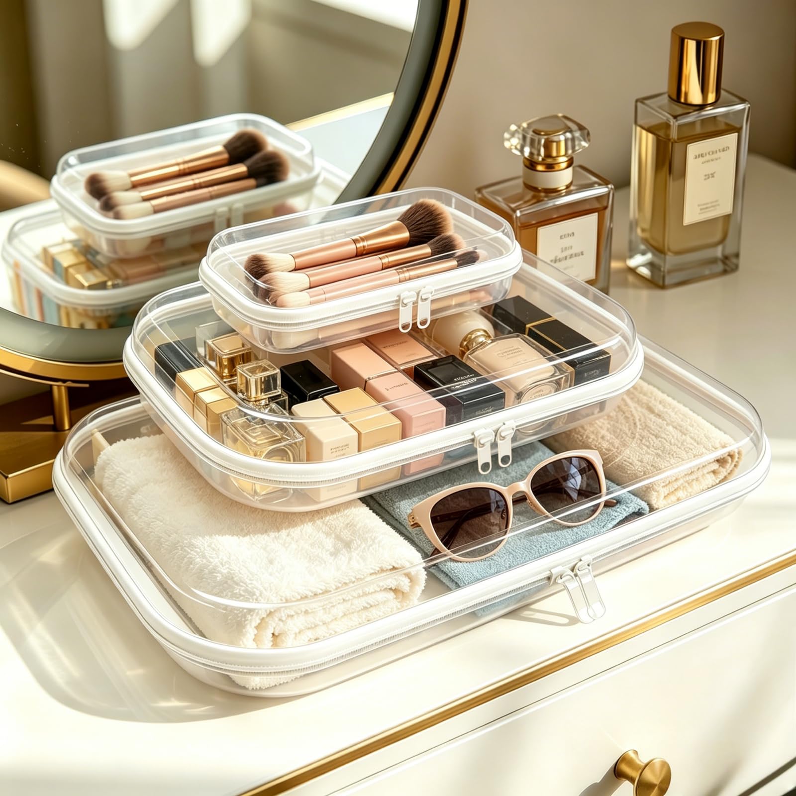 Custodia in plastica rigida trasparente con cerniera, astuccio professionale in plastica trasparente con cerniera, astuccio per articoli da toeletta, organizer da viaggio, borsa per cosmetici