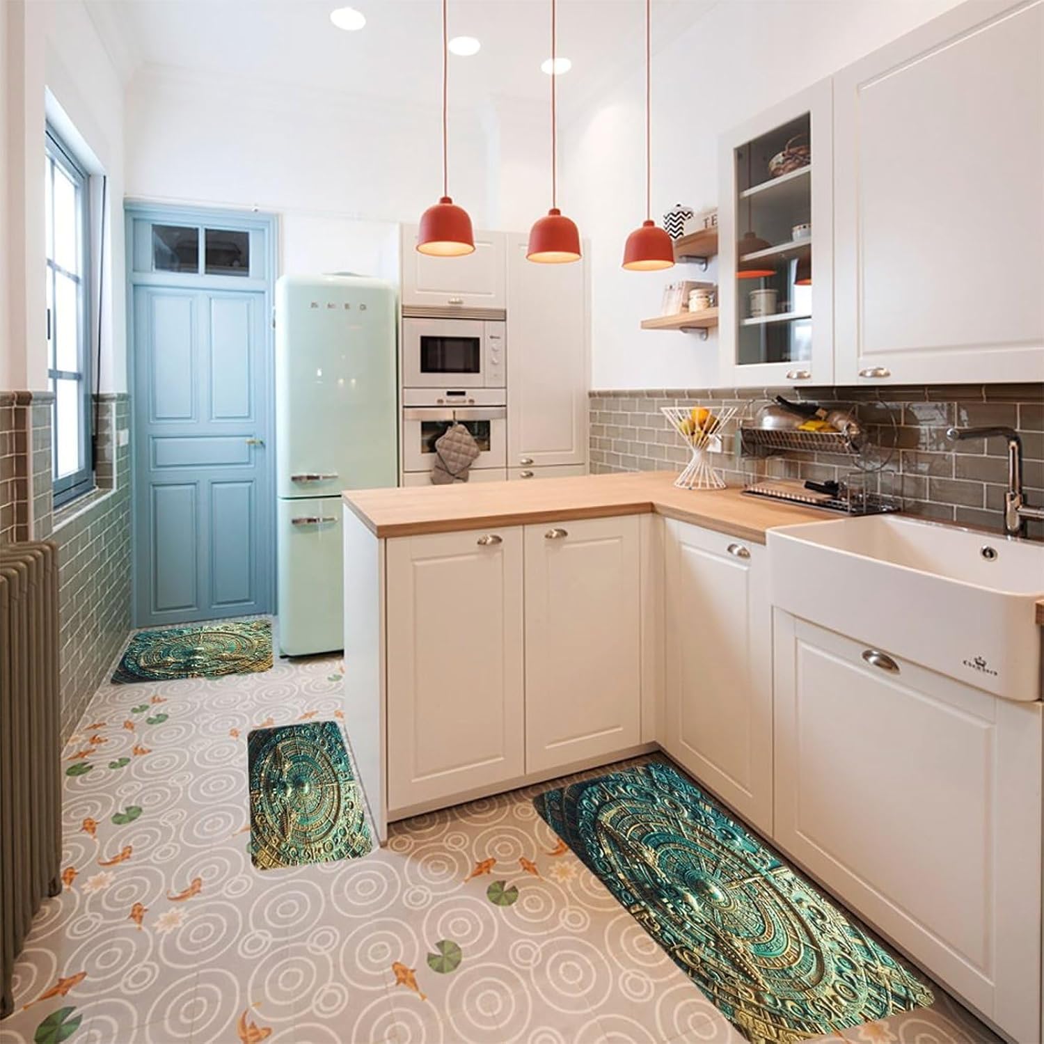 Mayan Calendar End of The World Kitchen Rugs Sets of 3 Washable Non Slip Kitchen Rug Water Resistant Carpet Piece Anti Fatigue Kitchen Mats Soft Comfort Standing Mat Modern Area Rug