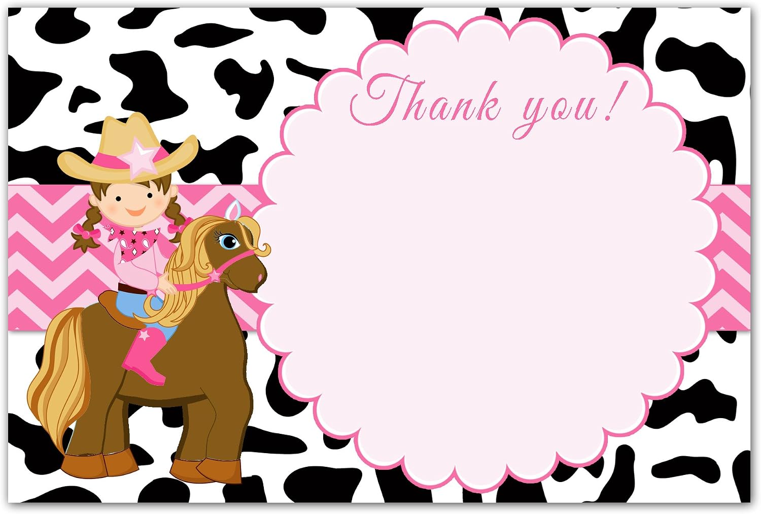 30 Blank Thank You Cards Notes Pink Cowgirl Girl Birthday Baby Shower + 30 White Envelopes