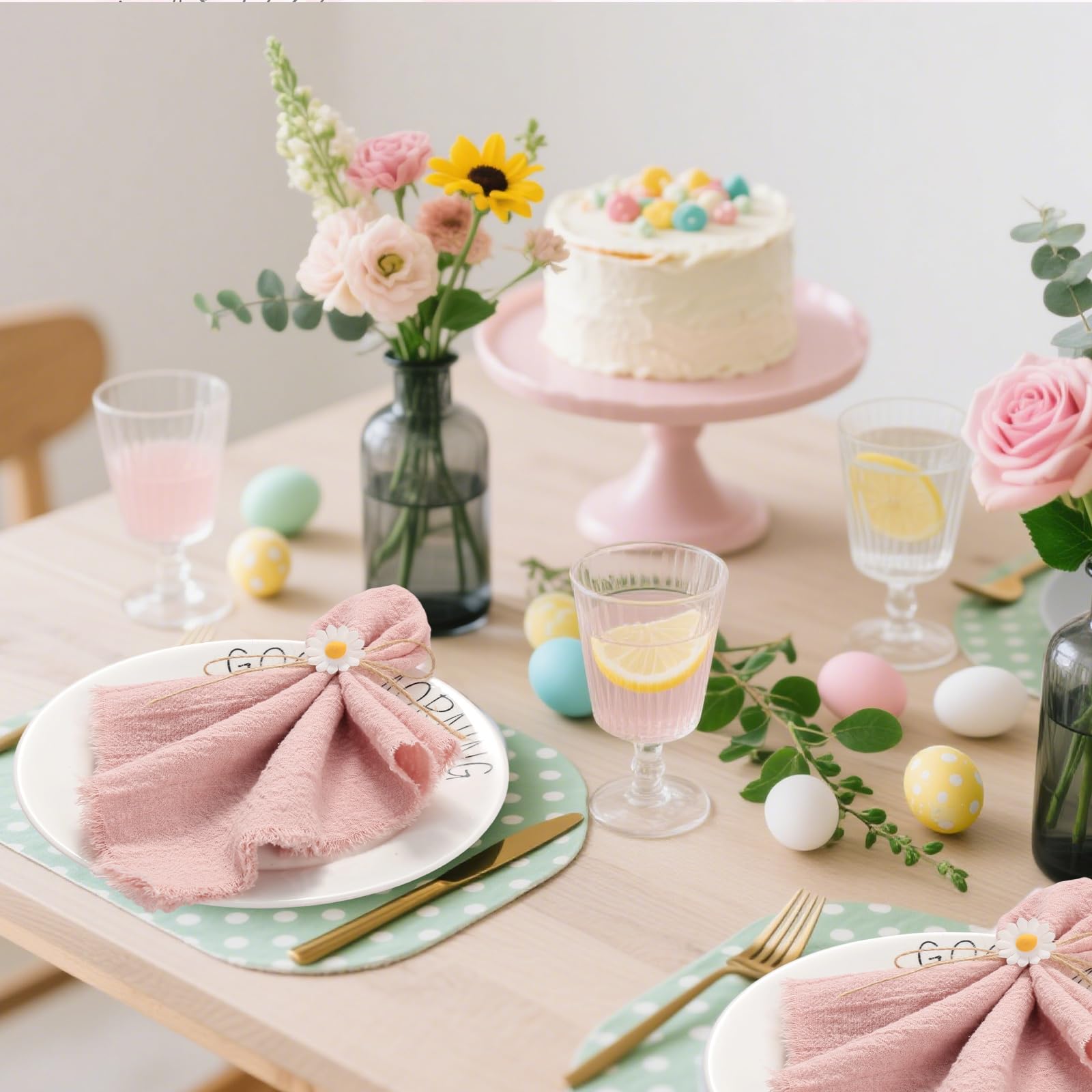 12 Tovaglioli da tavola in tessuto, 42 x 42 cm, tovagliolo da matrimonio con frangetta, tovagliolo personalizzato rustico con 10 m spago per matrimoni, compleanni e decorazioni da tavola (rosa)