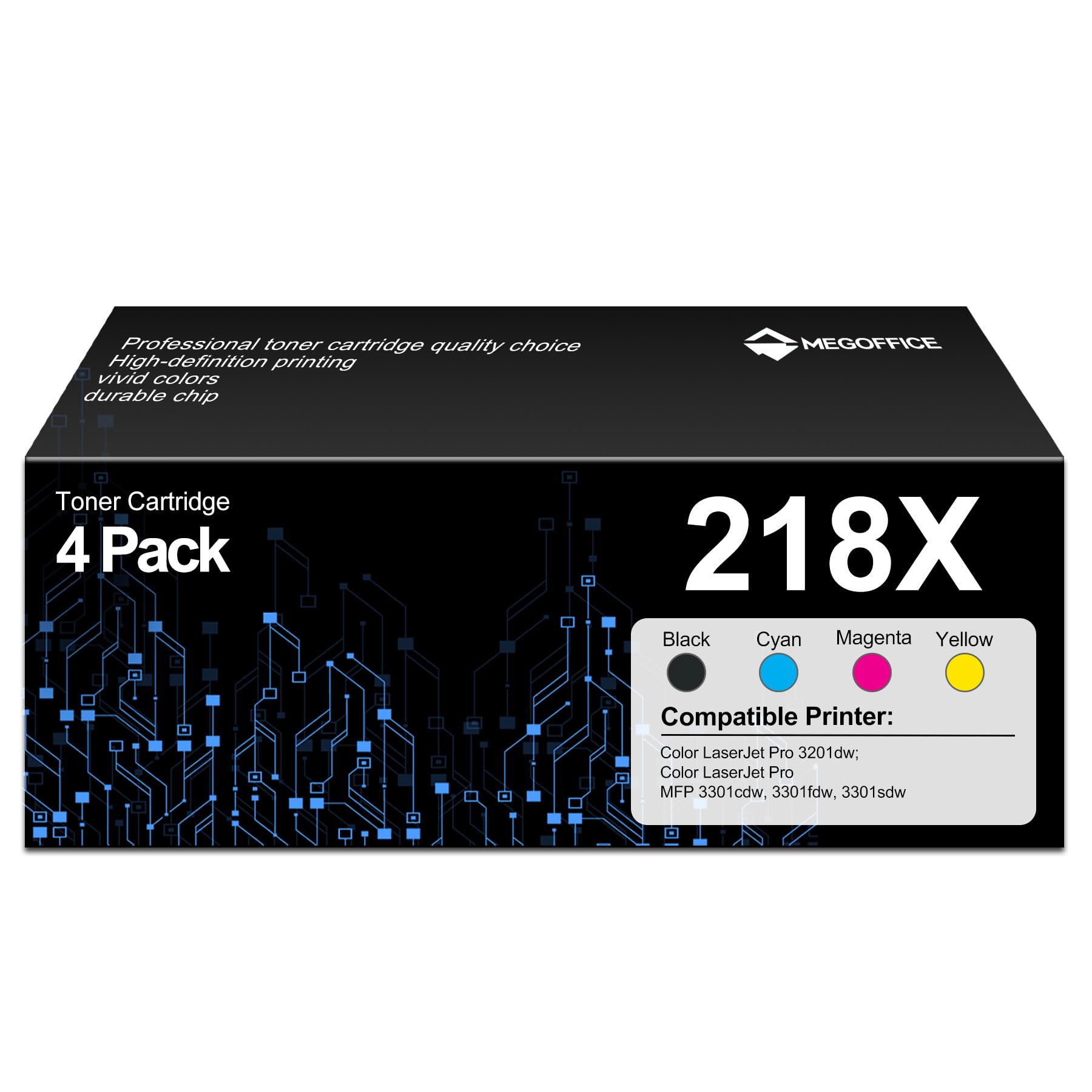 Photo 1 of MEGOFFICE Toner Cartridge Set for HP 218X (Black, Cyan, Magenta, Yellow)