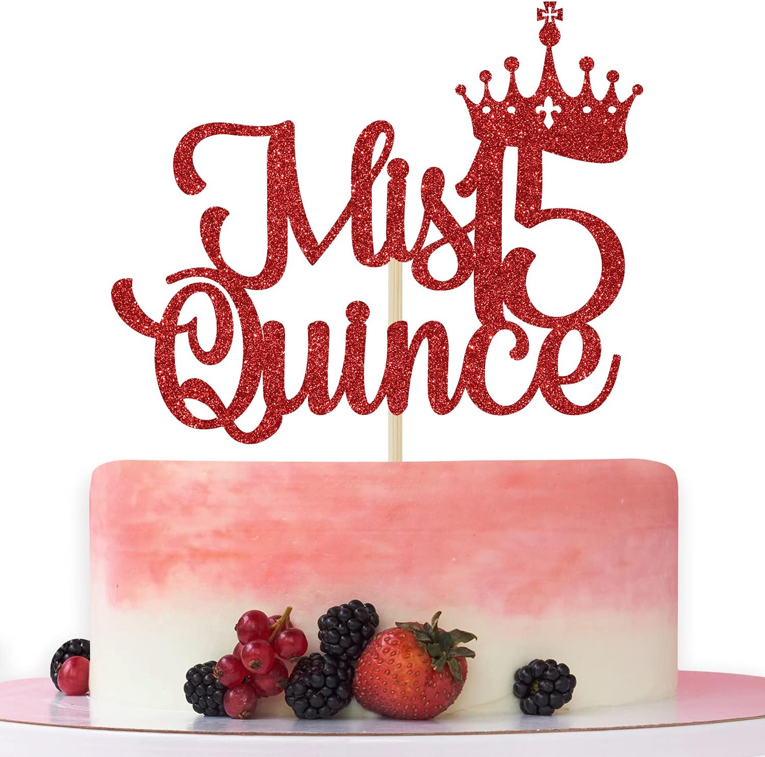 Mis Quince 15 Cake Topper, Cheers to 15 Years, Hello 15, Happy 15th Birthday Party Decorations Red Glitter.