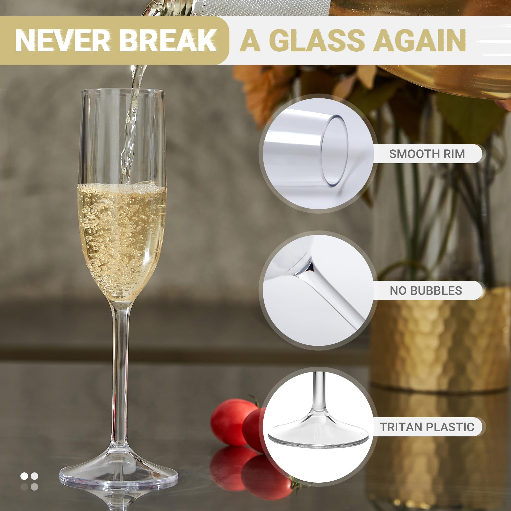 Verres à Eau/jus incassables 170 ML/6 oz en Tritan-Plastique, empilables, sans BPA, compatibles Lave-Vaisselle, Lot de 4