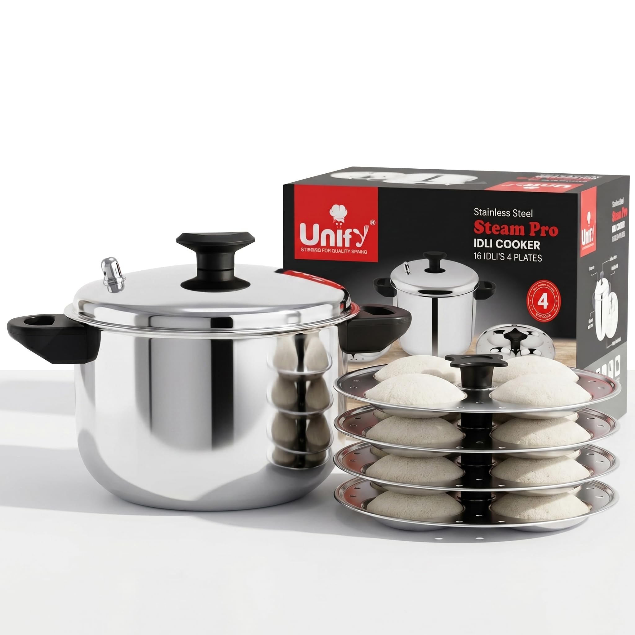 Unify Stainless Steel Idli Maker 4 Plates | Induction & Gas Compatible Idli Cooker | Heavy Gauge Steamer with Lid | 16 Idli Capacity | Durable, Rust-Resistant & Easy to Clean 2 Years Warranty-image-37