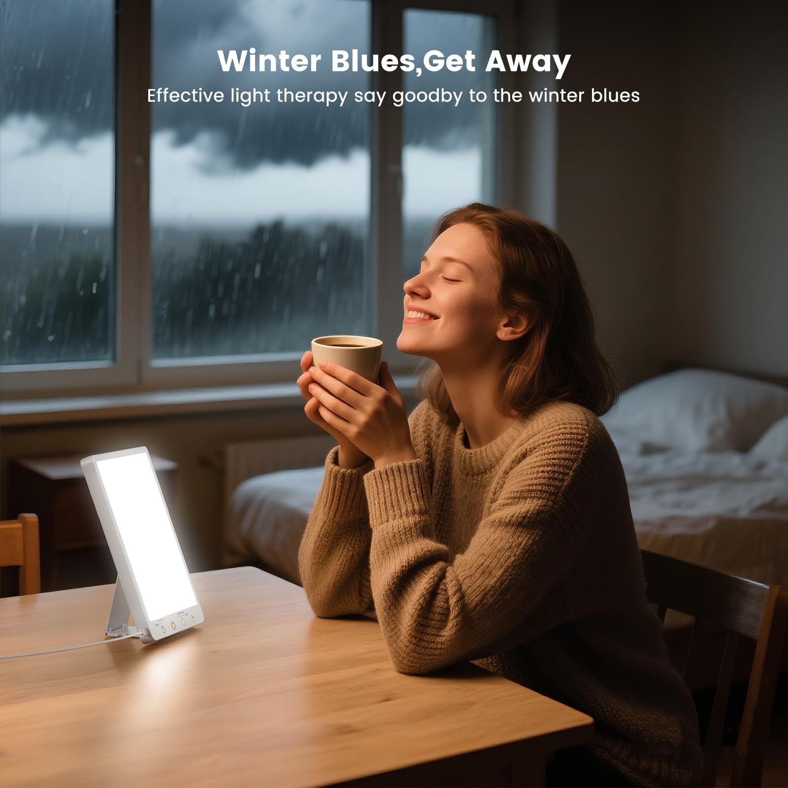 SAD Lamp Lampe de luminothérapie 10 000 lux – Lampe solaire à spectre complet avec 3 températures de couleur, minuterie et fonction mémoire, lampe de contrôle tactile portable pour la maison, le