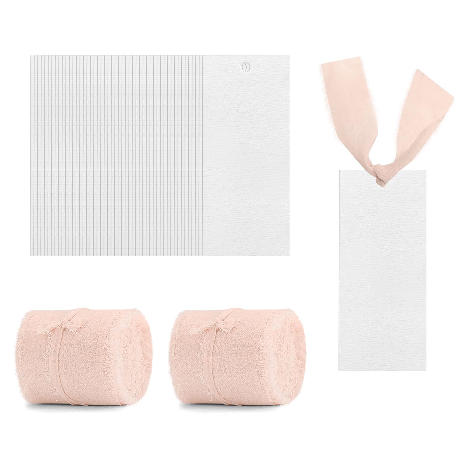 Modixun 50 Pack Name Place Cards for Table Setting, Blank Wedding Name Cards with 2 Rolls Chiffon Ribbon, Reserved Seating Signs Gift Tags for Dinner Party Food Buffet, Pink