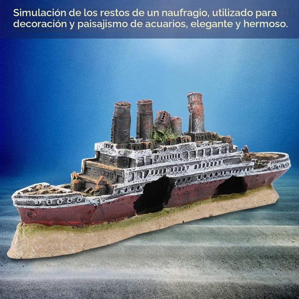 KSTE Titanic Perdido Arruinado Boat, Barco Decoración del Acuario Ornamento Ornamentos Naufragio para Salada Betta Fish y Acuarios de Agua Dulce Decorations