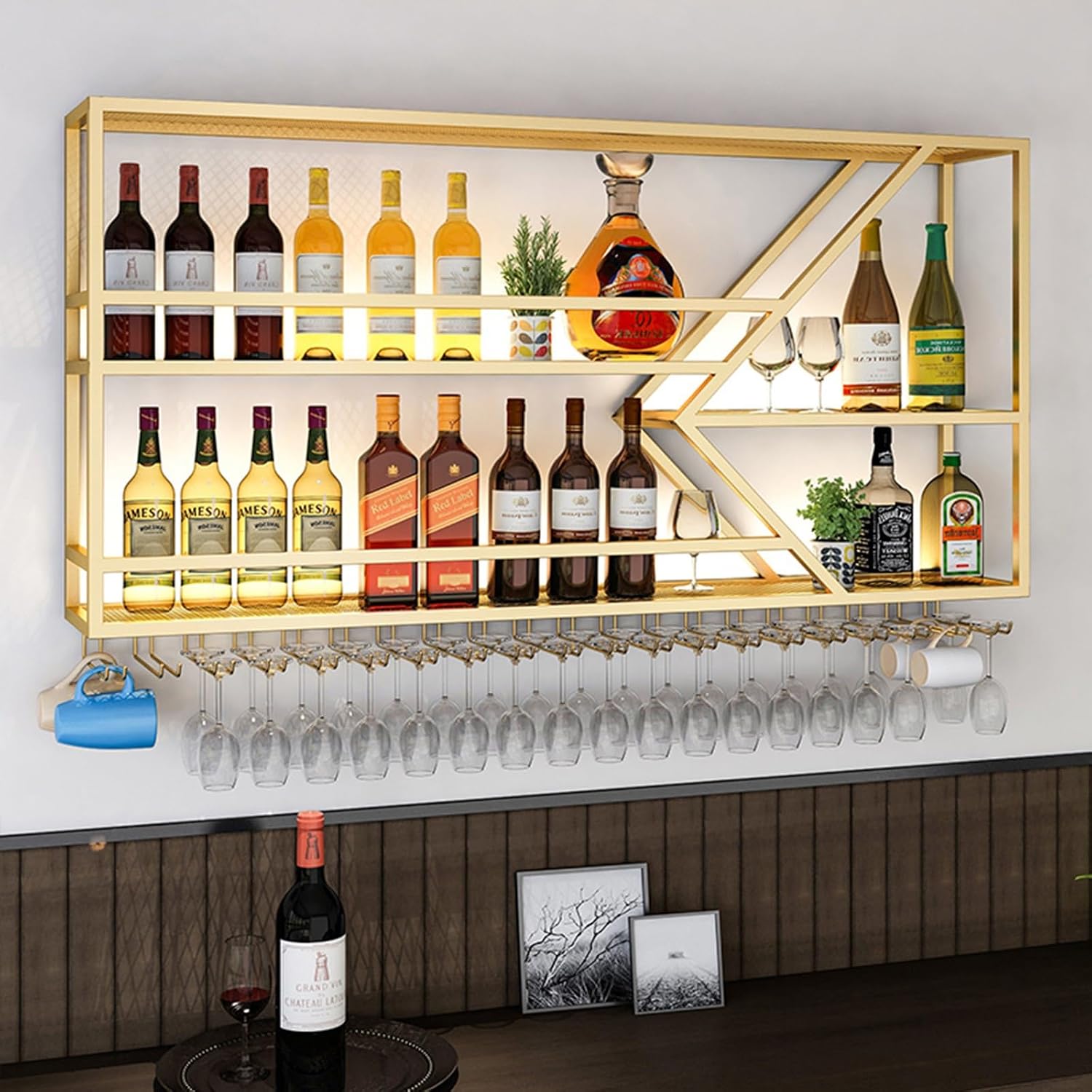 Amazon.com: Metal Floating Bar Liquor Shelves, Hanging Wall Mounted ...