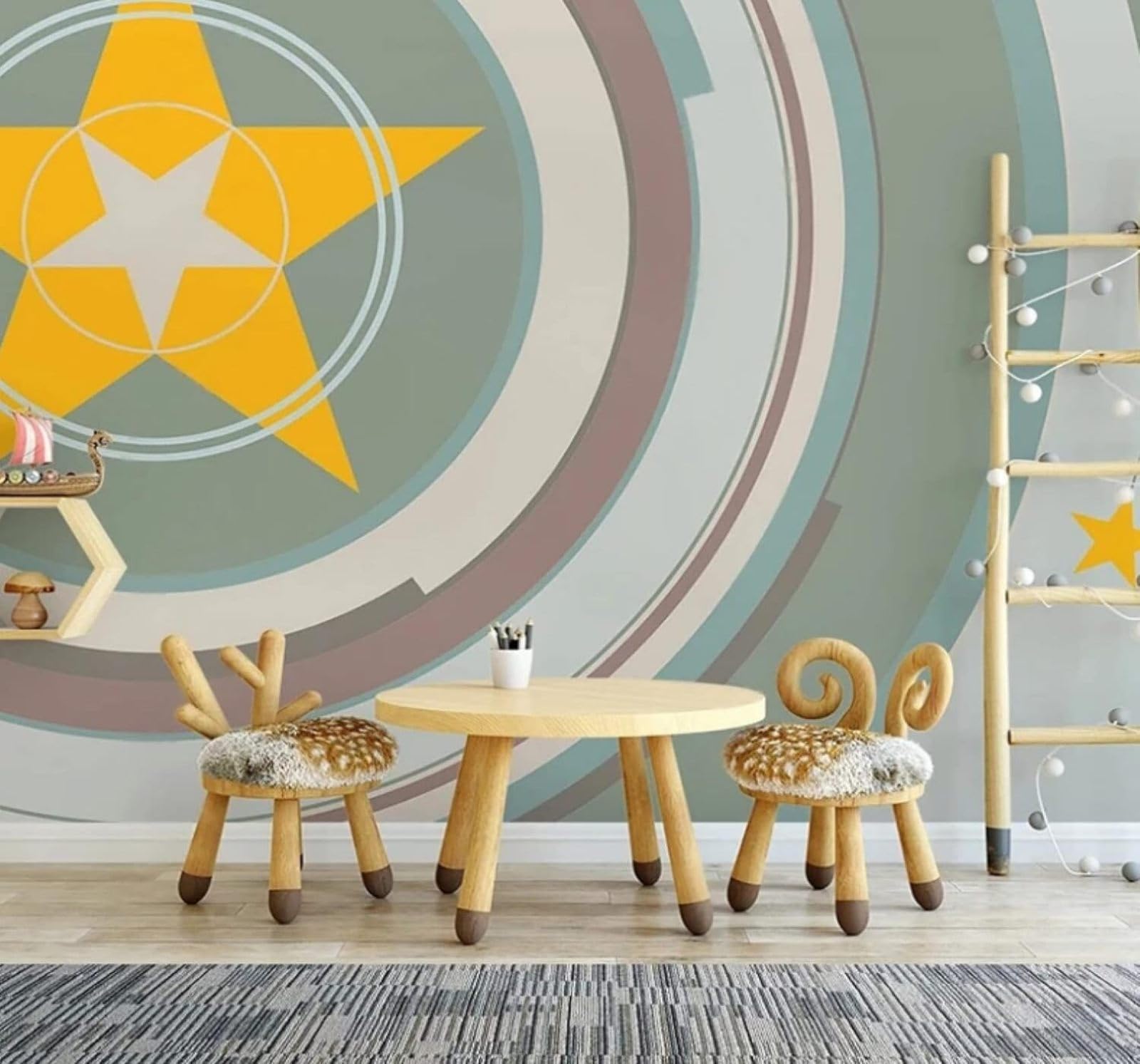XLMING Cartoon Geometric Stars Art Personalised 3D Wallpaper Luxury Silk Study Dining Feature Sofa Grey Bedroom Living Room Tv Decorative Wall-150cm×105cm