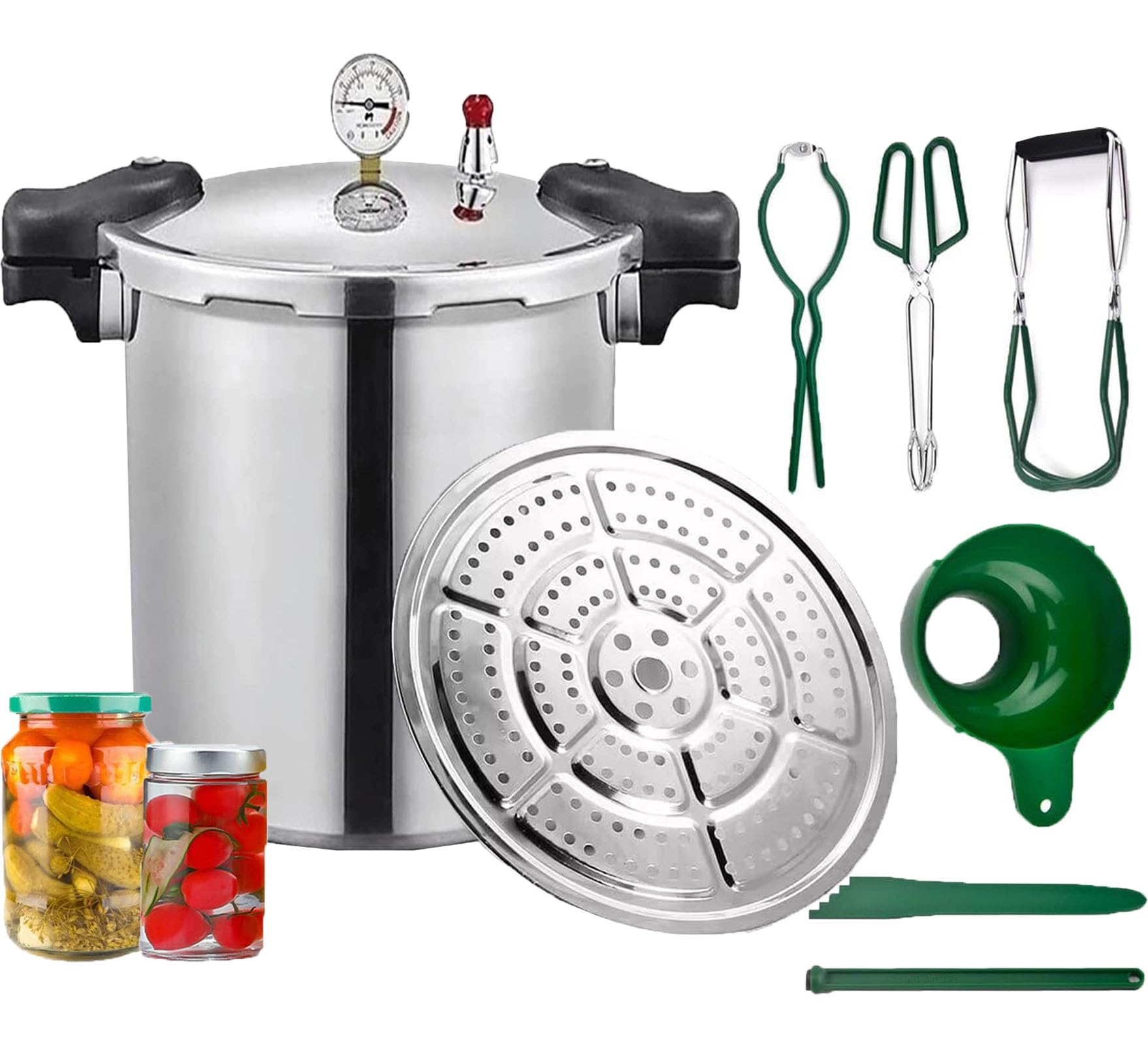 25 Quart Pressure Canner Cooker & Induction Compatible Built-in luxury digital pressure gauge With 1 steaming tray & Pressure release 13 PSI (+/- 5%) | Delivery from DE