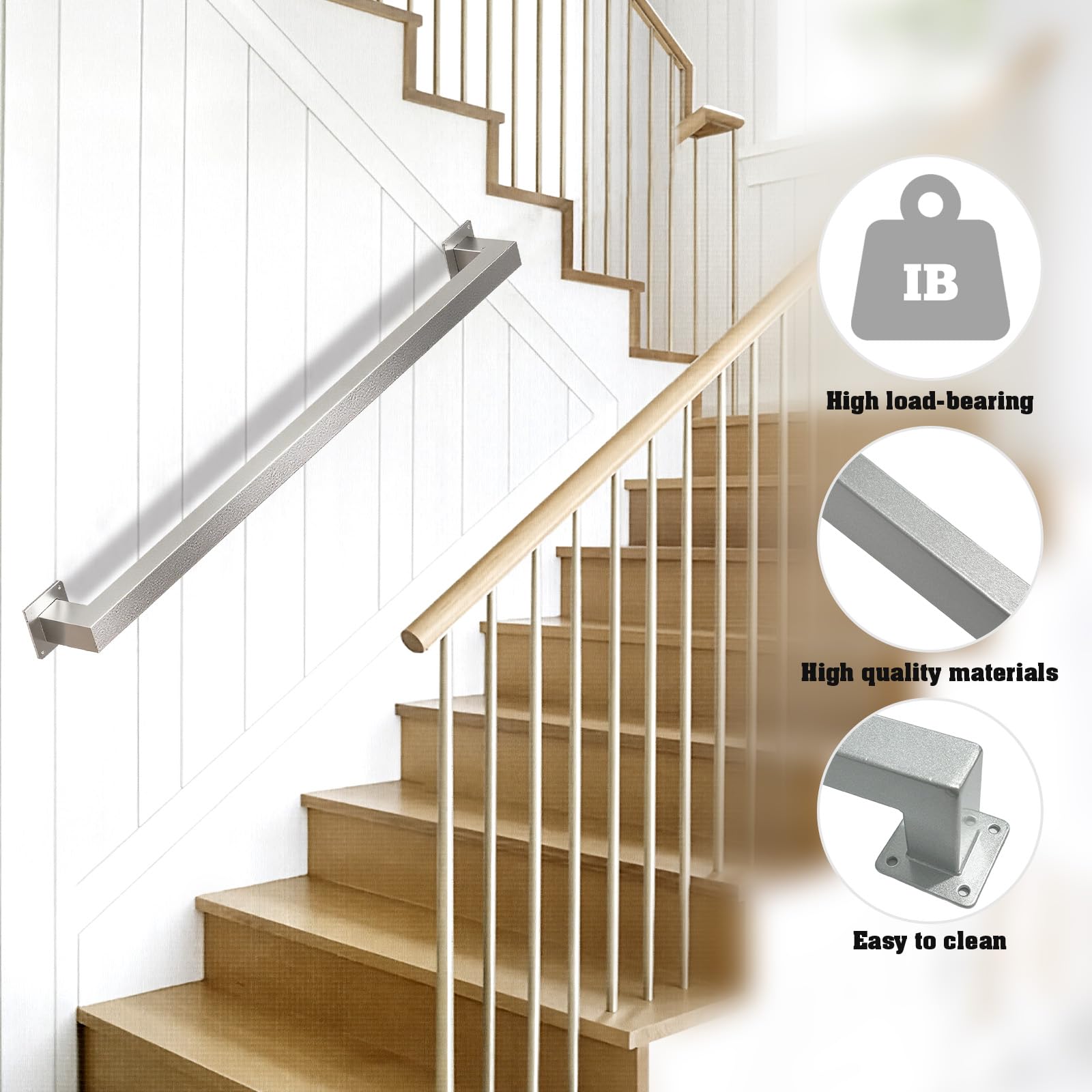 Corrimano – ringhiera per scale interne – ringhiera per scale, 120 cm, in argento per scale, esterni/interni in acciaio inox (argento, 120 cm)
