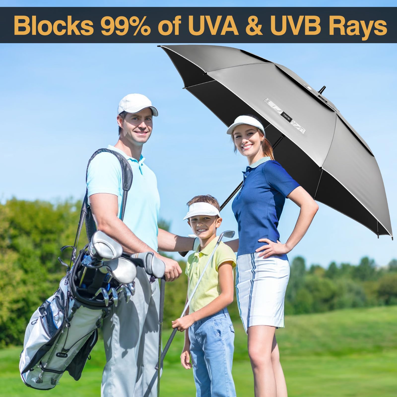 Grand Parapluie Golf Anti-UV - Anti Retournement Anti Vent Parapluie De Golf Automatique - XL/XXL Parapluies De Golf Anti UV 50 - Ombrelle Soleil Homme Femme