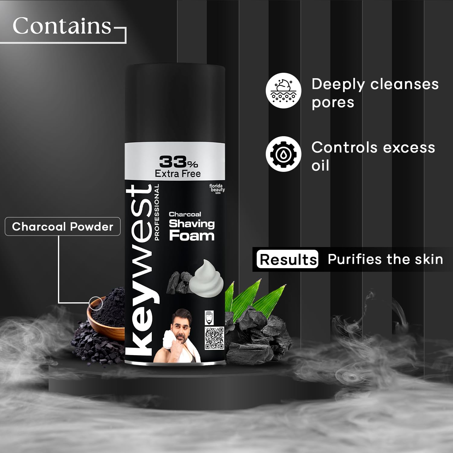 Keywest Charcoal Pre Shaving Foam for Men 385gm (33% Extra Free) | Shave Foam for Men All Skin Types | More Than 100 Shaves | Enriched with Activated Charcoal Powder & Aloe Vera 2