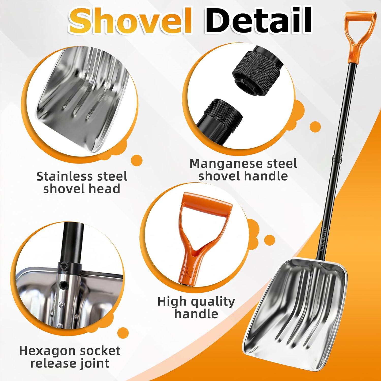 Metal Snow Shovel,Snow Shovel for Driveways with D-Shaped Handle,Effectively Handles Snow Removal,Gardening,Camping and Hauling