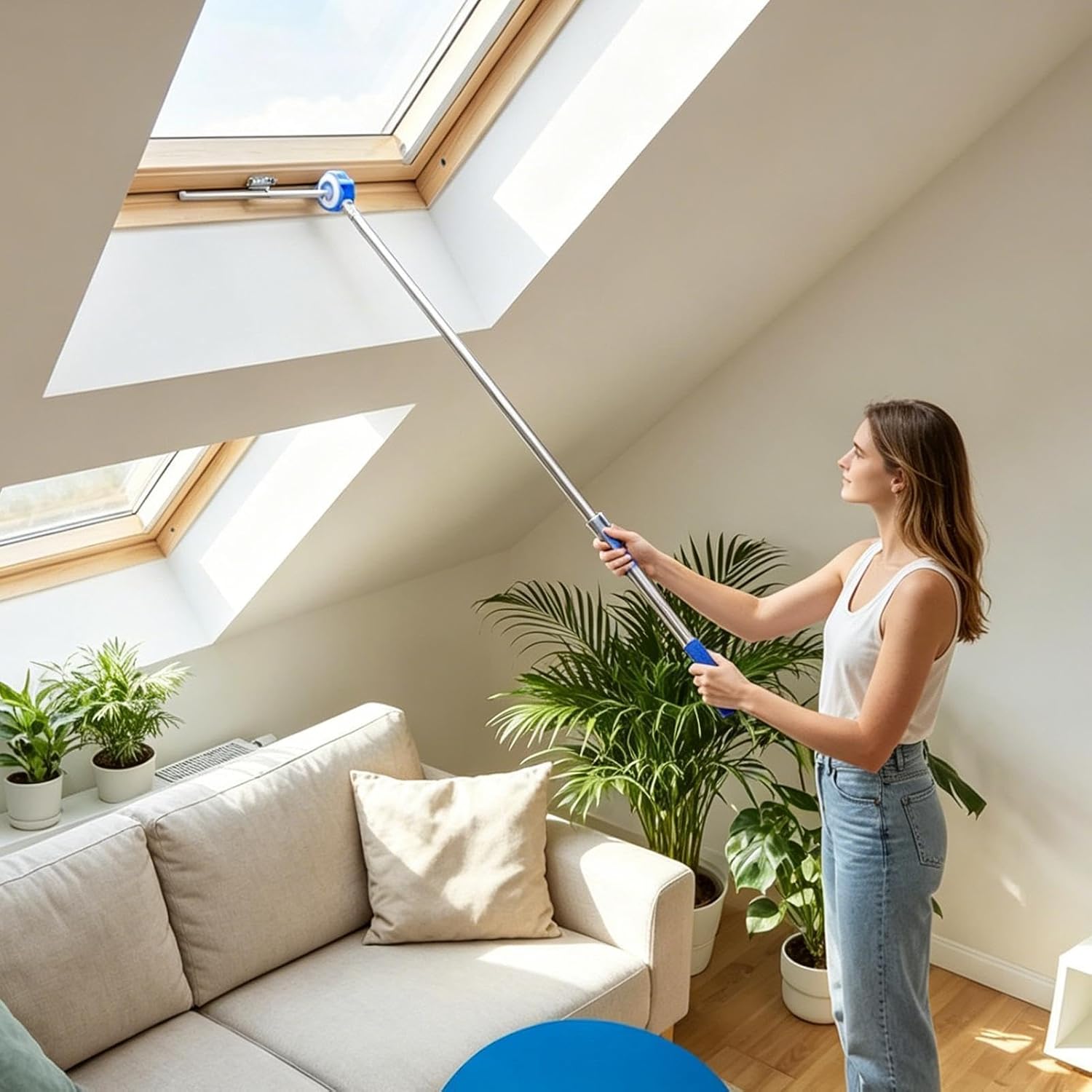 Window Opener Pole Button-Lock Telescopic Anti-Slip Handle
