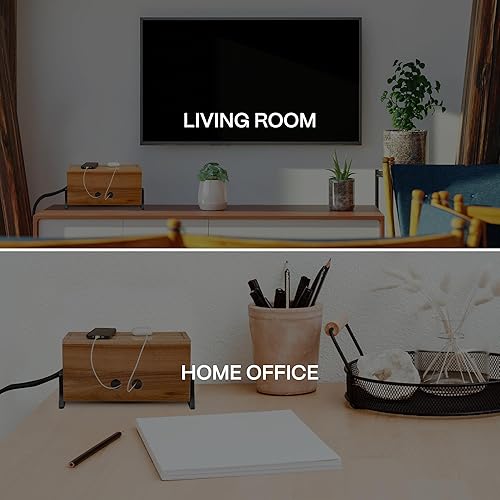 Miniatura 7 de Caja de organización de cables extra grande, caja oculta de cables de madera y organizador para regleta de alimentación, cables de TV y