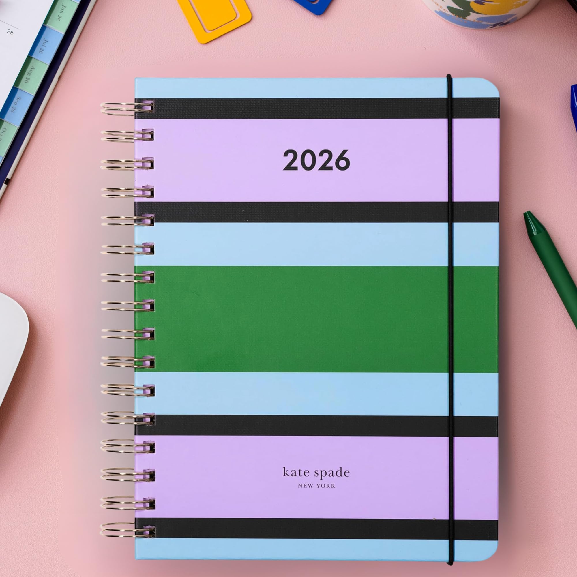 kate spade new york Agenda giornaliera 2026, grande, da gennaio a dicembre 2026, copertina rigida, settimanale e mensile, a spirale, con adesivi (strisce del centro)