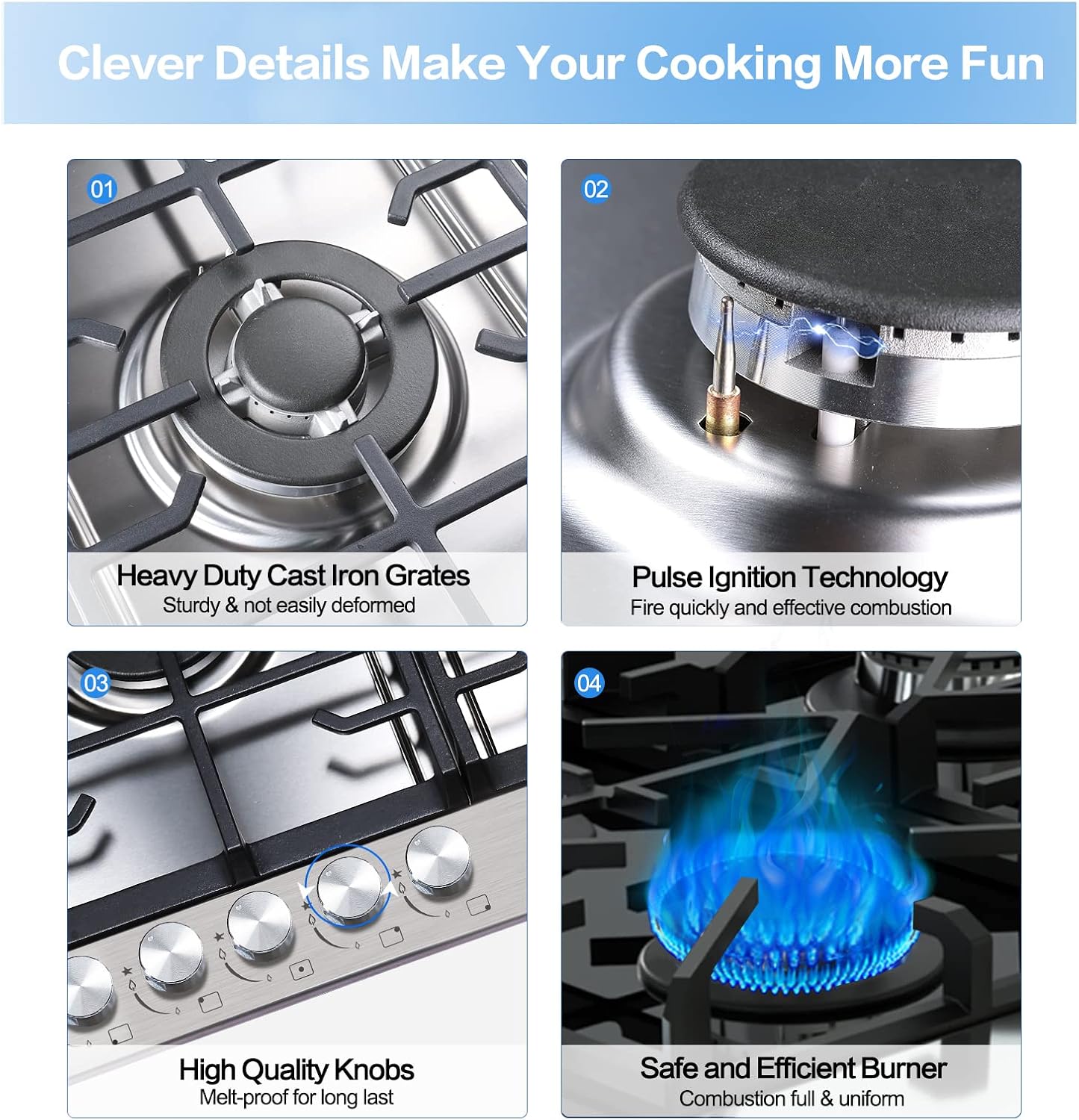 Davivy 34 inch Gas Cooktop,5 Burner Gas Stove Top,Built in Stainless Steel Gas Cooktop - NG/LPG Convertible,Dual Fuel,Thermocouple Protection,Easy to Install,CSA Certified,36004 BTU