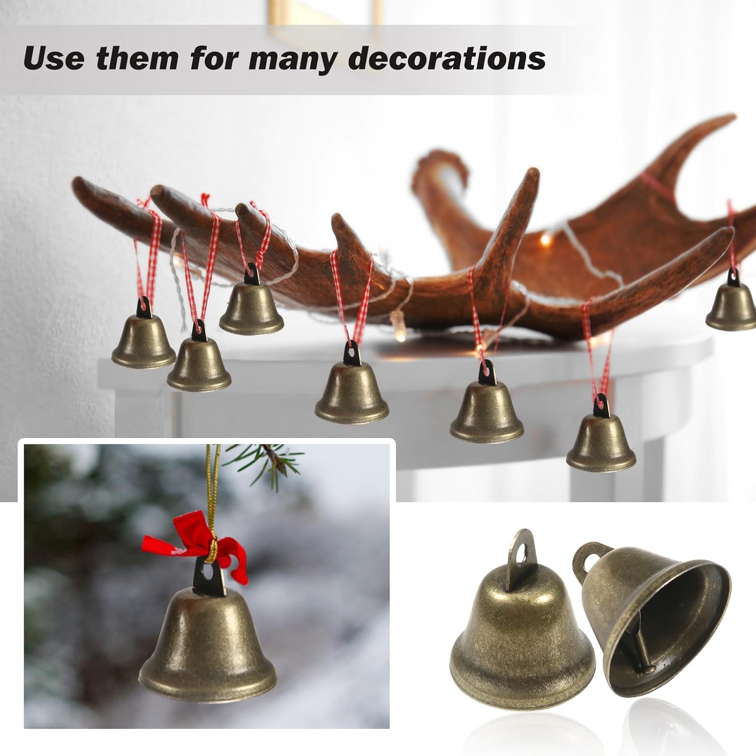TOAOB 20pcs Craft Bells Bronze Vintage Jingle Bells 1.7x1.5inch with Lanyard for Hanging Small Bells for Crafts Making Dog Training Doorbell Christmas Tree Decor Crafts DIY Wedding Projects image 5