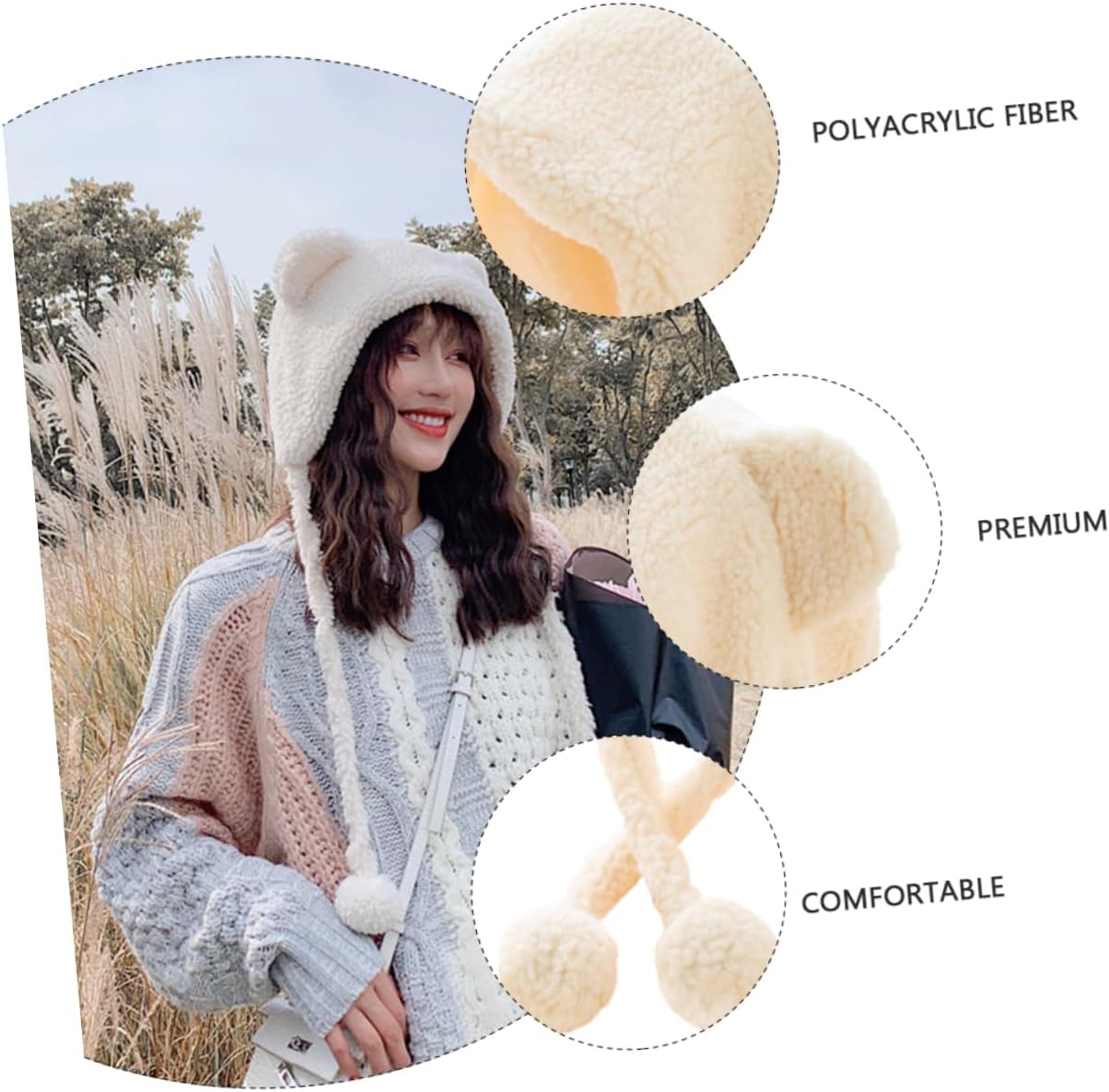 Ipetboom Warm Winter Women's Fleece Ear Protection Hat Cartoon Design Comfortable for Cold Weather White