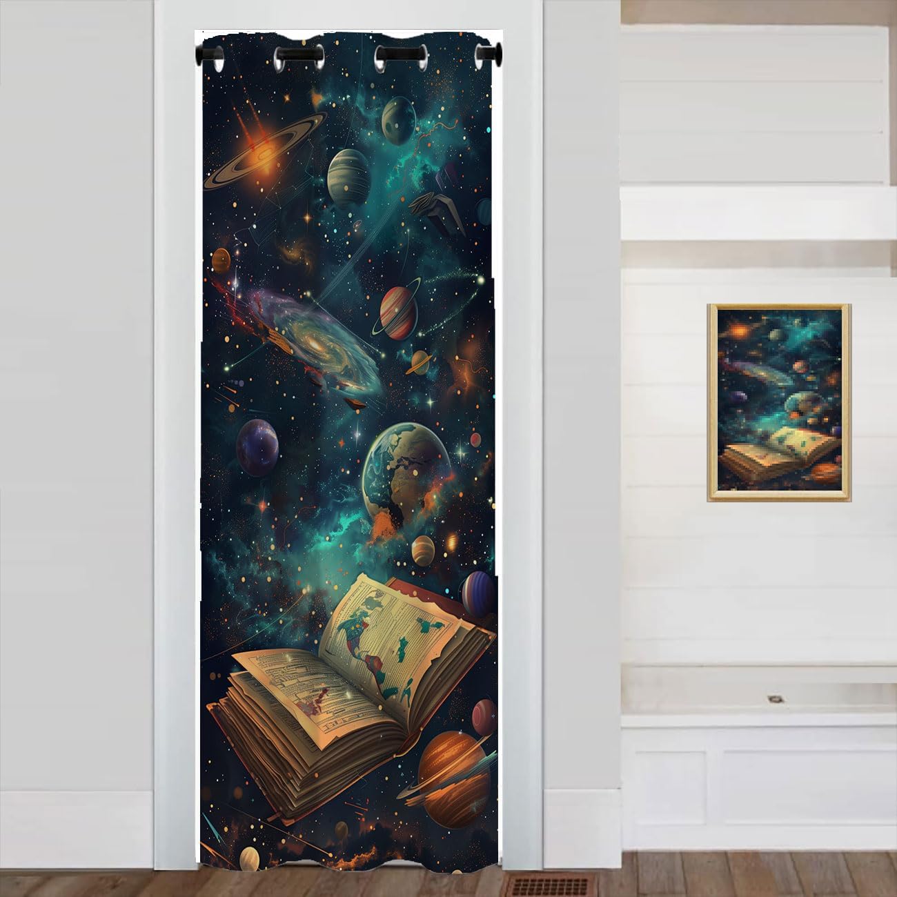 Bookshelf Door Curtain, Enchanted Books Magical Mushroom Fantasy Closet Door Cover Curtain for Kids Boys Girls Teens Room Decor, 1 Panel 42" W X 80" L