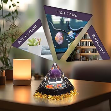 Yin Yang Healing Crystal Orgonite Pyramid - Tai Chi with Obsidian Amethyst Ball - Taiji Reiki Chakra Meditation Paperweights Decor