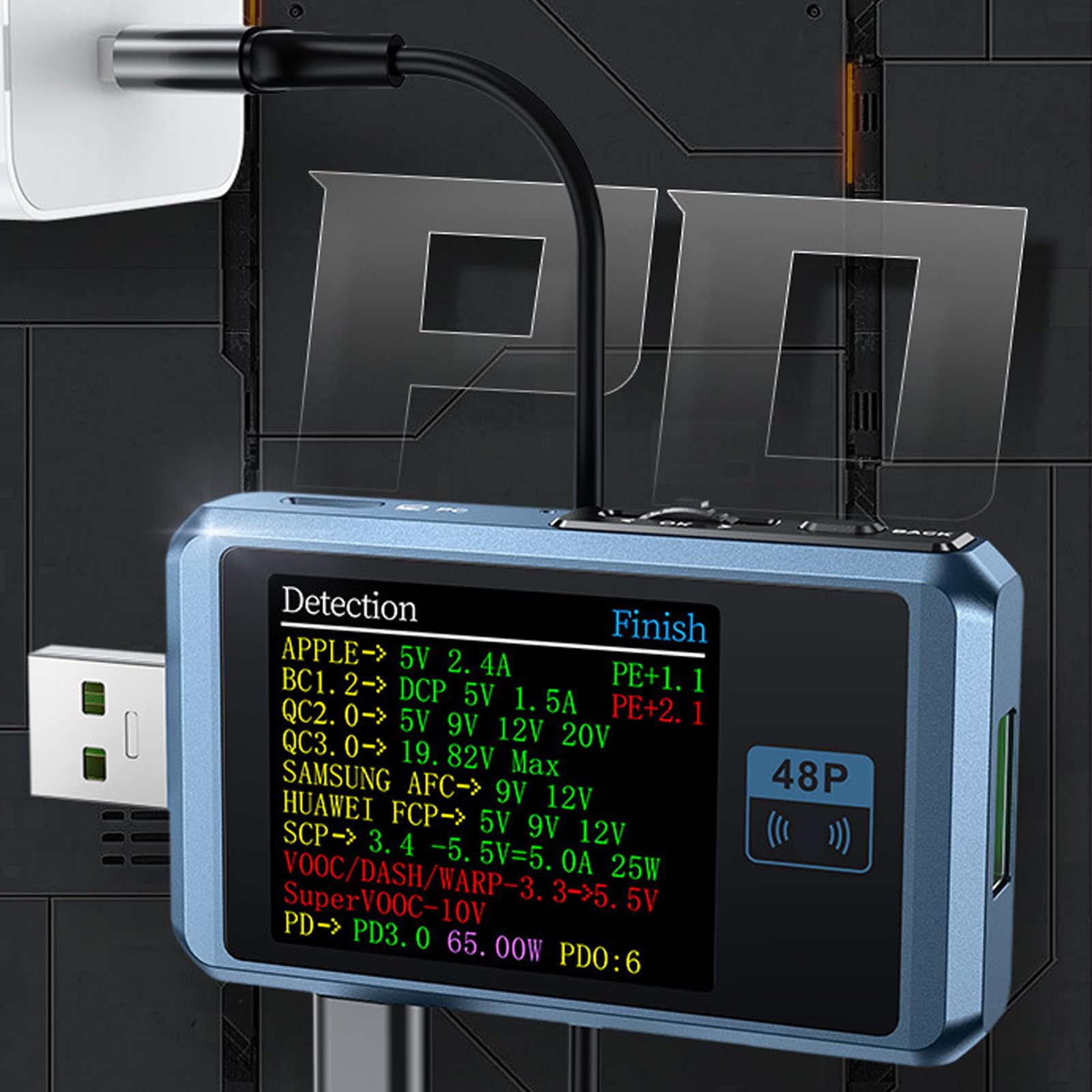 FTVOGUE USB-Tester, Metallkonstruktion, 1,77-Zoll-Vollfarb-TFT-LCD-Bildschirm, Spannungs-Strommessung, USB-A-C-Mikroschnittstellenkompatibilität für Schnellladebenutzer