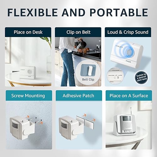 Miniatura 4 de Alarma de cama para cuidador con 2 sensores de movimiento inalámbricos, alarma para prevención de caídas en interiores para ancianos, monitoreo de