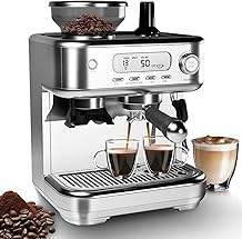 Espresso Machine 15 Bar, LCD Display Espresso Maker with Grinder, Milk Frother and PID Temperature Control, Professional Coffee Maker for Latte Cappuccino - 8.8 Oz Bean Hopper
