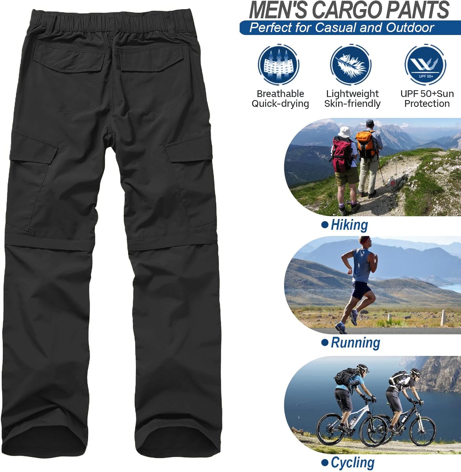 Mens Hiking Pants Quick Dry Lightweight Fishing Convertible Zip Off Safari Trousers - Image 7