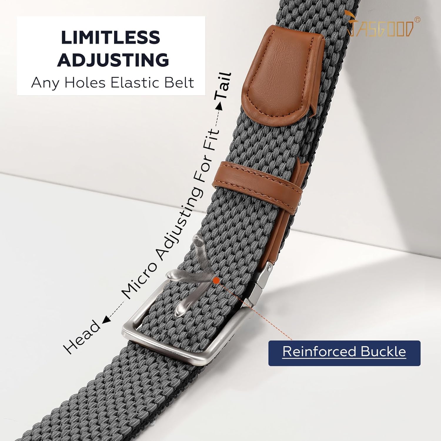 JASGOOD Reversible Elastic Braided Belt for Men, 1.34" Casual Woven Stretch Golf Belt for Jeans Shorts Pants - Image 3