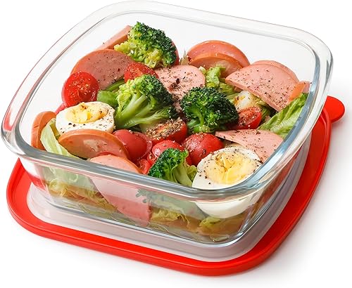 Miniatura 1 de NUTRIUPS Plato para hornear de vidrio cuadrado de 1 cuarto de galón con tapa, plato de horno de 6 x 6.5 pulgadas para horno, pequeño recipiente de