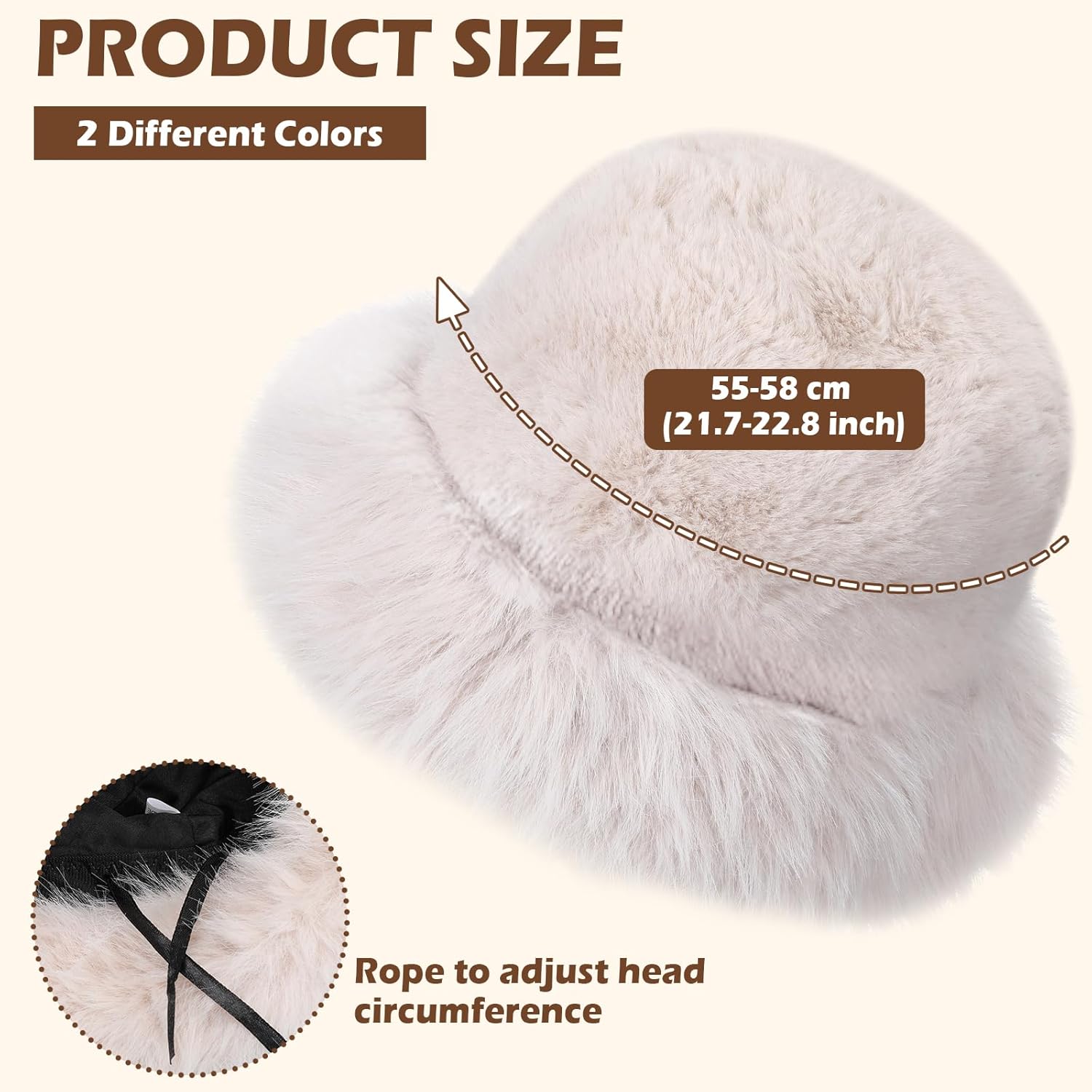 JenPen 2 Pcs Winter Furry Bucket Hat for Women Fluffy Faux Fur Bucket Hat Warmer Fisherman Cap Ladies Fluffy Snow Cap for Casual Trips Sports Skiing, Black and Beige-White - Image 4