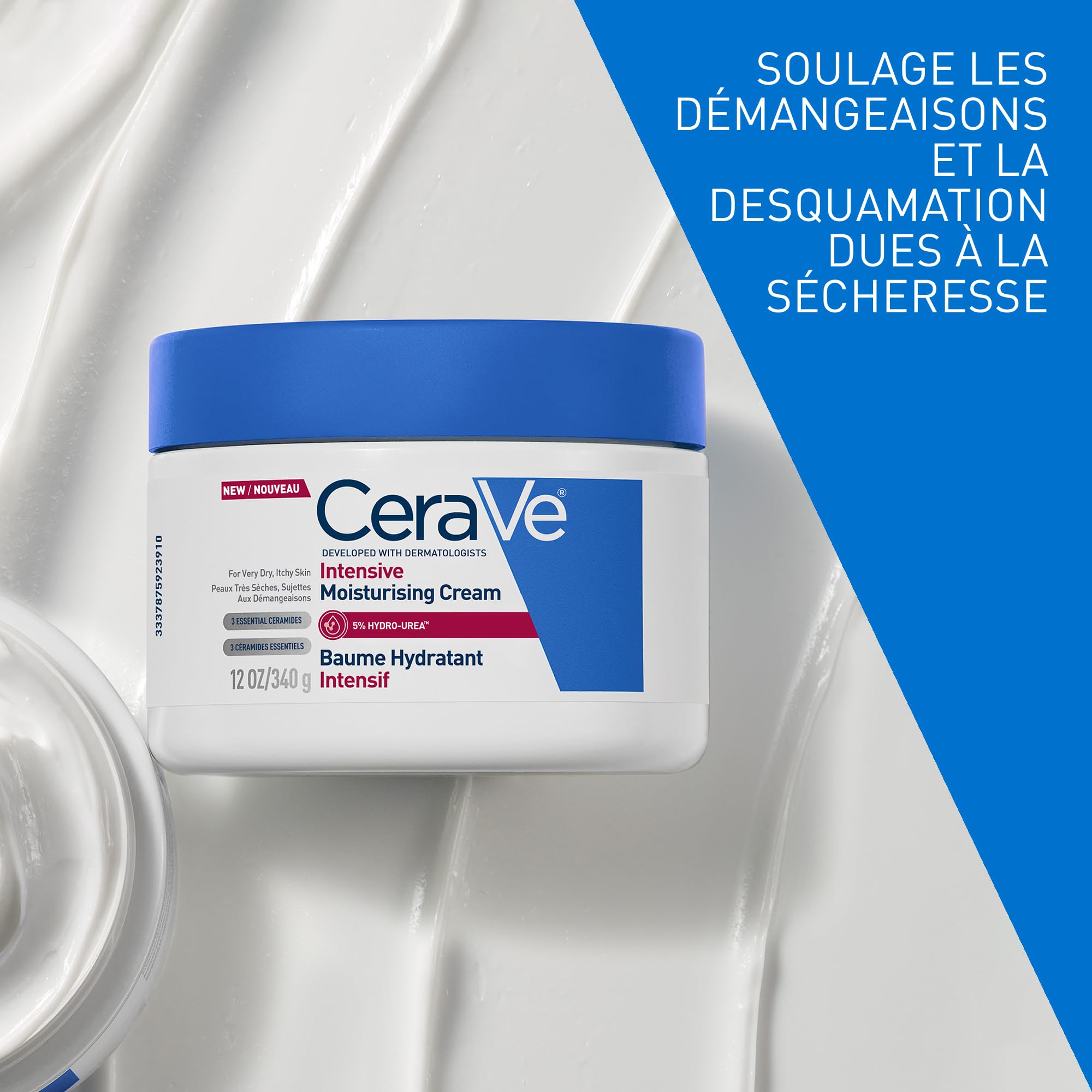 CeraVe - Baume Hydratant Intensif Corps & Visage - Peaux Très Sèches, Avec Démangeaisons - 72H d’Hydratation - Beurre de Karité + 3 Céramides + Hydro-Urea Boost - Sans Parfum, Non Comédogène - 340g
