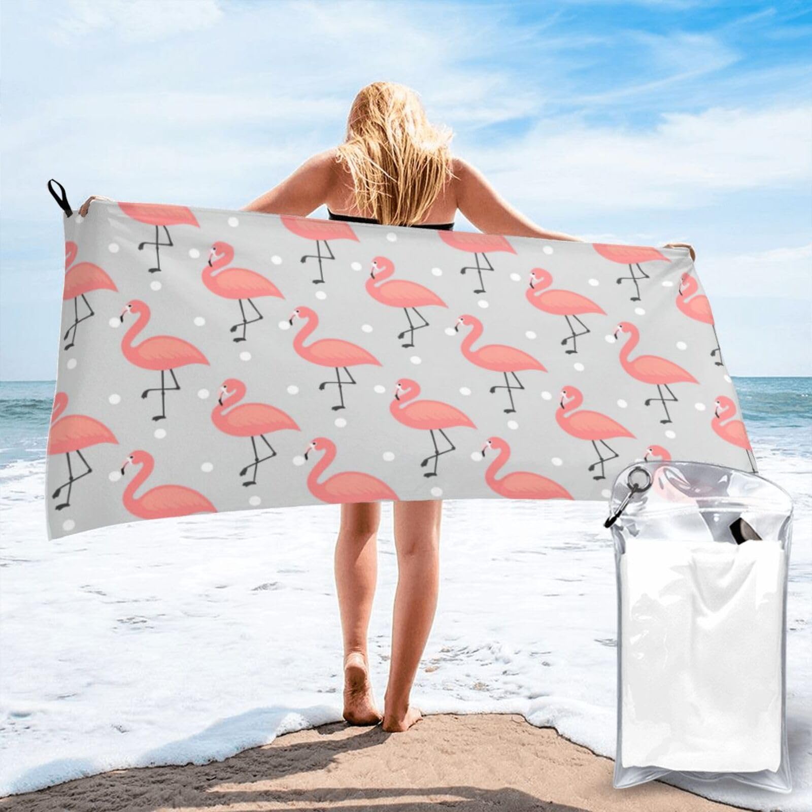 VCzsdff Flamingo Print Quick Dry Towel Compact Beach Shower Wrap For Camping Fitness