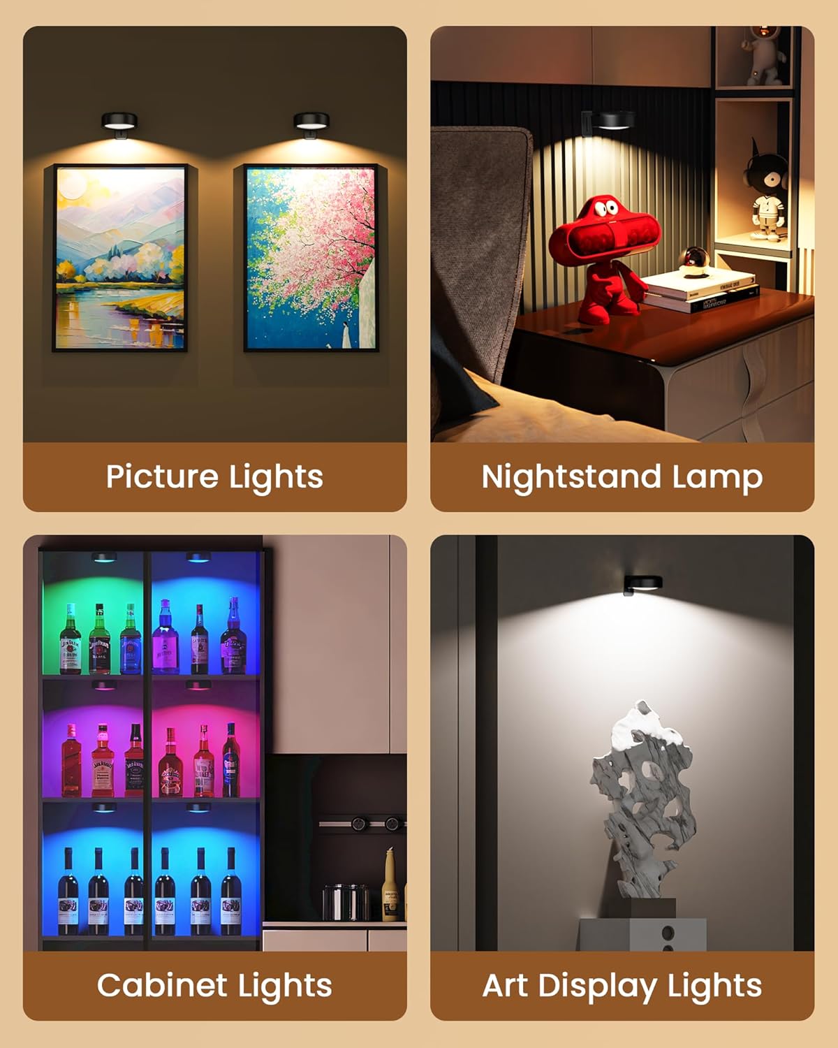 Picture Lights for Wall,Wireless 2000mAh Rechargeable Magnetic LED Puck Lights with Remote,3 Color Temps and 12 RGB,Dimming & Timer,Art Frame Light for Painting Display,Photos,Wall Decor(6 Pack)