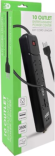Miniatura 8 de Digital Energy Regleta protectora de sobretensiones resistente de 10 salidas de enchufe recto de 3500 julios, cable de extensión de 25 pies de