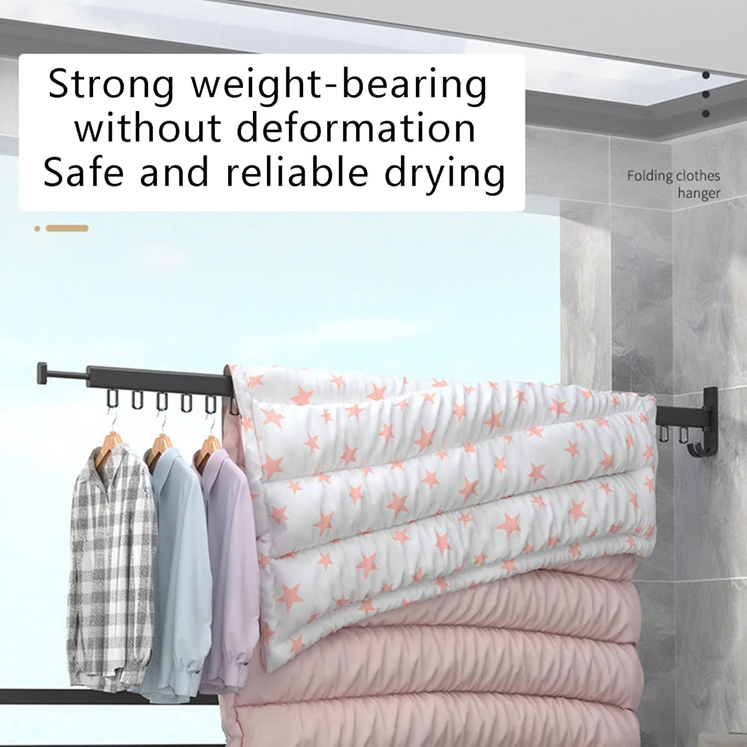 Clothes Drying Rack Wall Mounted Laundry Clothing Folding Racks Space Saving Retractable Rod,Small Invisible Foldable Hanger for Coat,